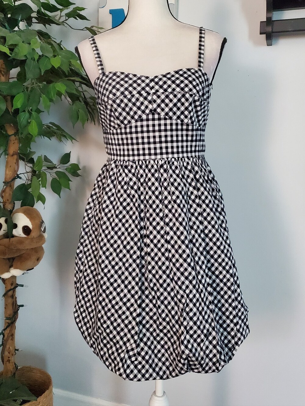 J. CREW NWT Black Label Gingham Bubble Tie Waist Corset Dress 6
